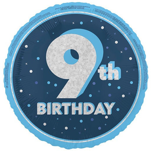 18 inch 9th Birthday Blue Glitz Foil Balloon