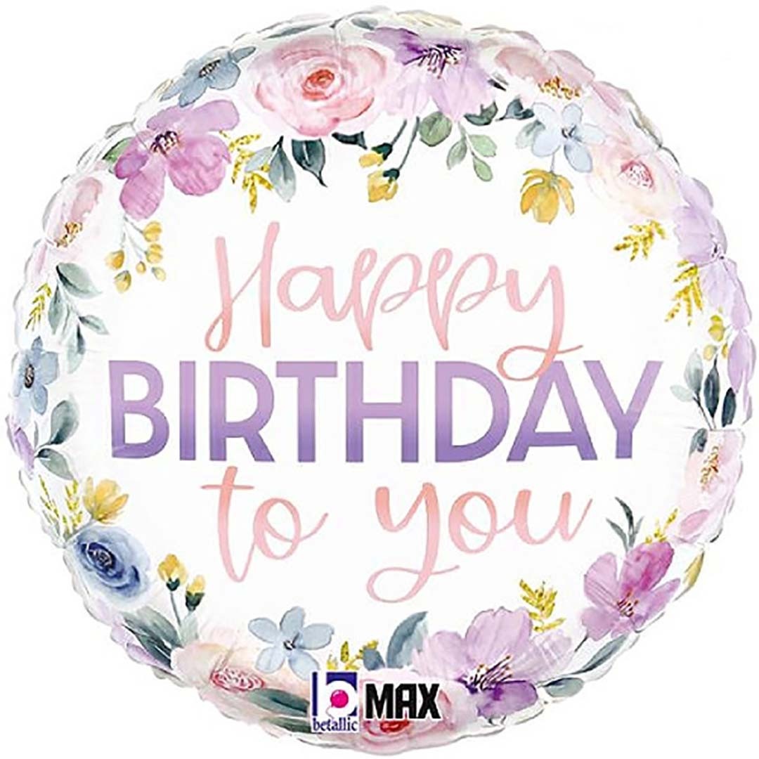 18 inch Floral Watercolour Birthday Foil Balloon