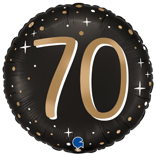 18 inch Black & Gold Sparkle 70th Birthday Foil Balloon