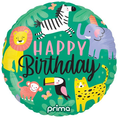 18 inch Happy Birthday Jungle Animals Foil Balloon