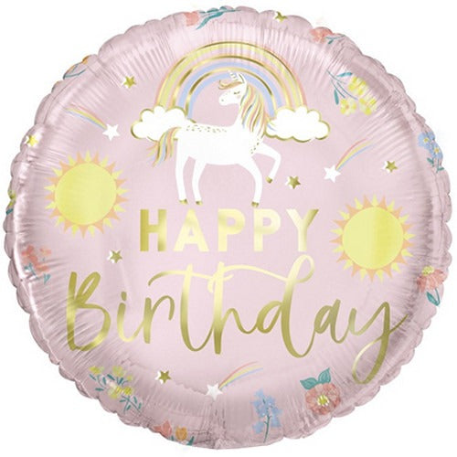 18 inch Dainty Unicorn Happy Birthday Foil Balloon