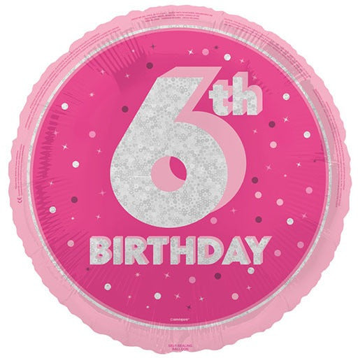 18 inch 6th Birthday Pink Glitz Foil Balloon