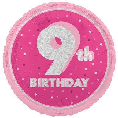 18 inch 9th Birthday Pink Glitz Foil Balloon