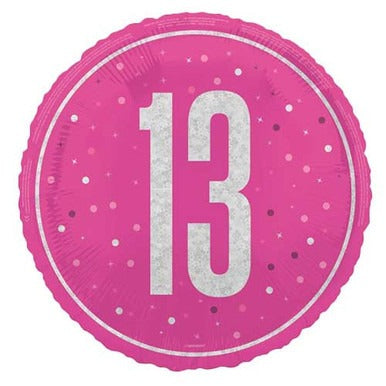 18 inch 13th Birthday Glitz Pink & Silver Foil Balloon