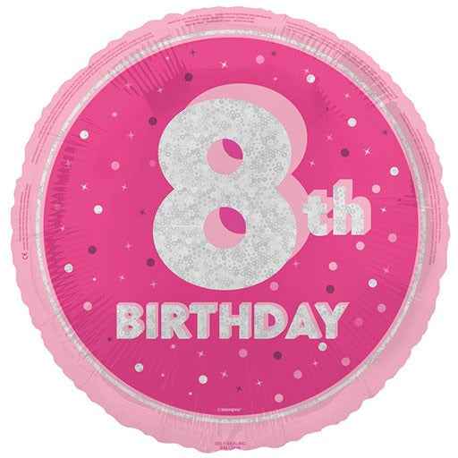 18 inch 8th Birthday Pink Glitz Foil Balloon