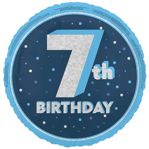 18 inch 7th Birthday Blue Glitz Foil Balloon
