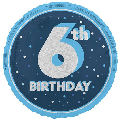 18 inch 6th Birthday Blue Glitz Foil Balloon