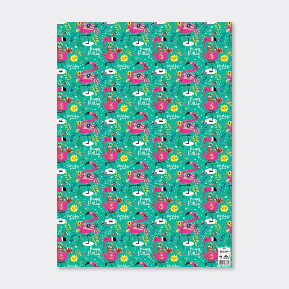 Rachel Ellen -Flat Wrap - Happy B'day/Flamingos