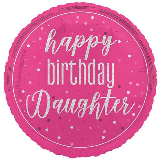 18 inch Happy Birthday Daughter Glitz Pink & Silver Foil Balloon