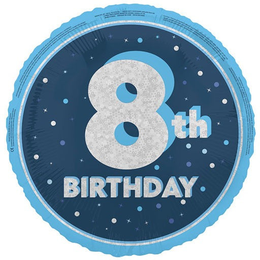 18 inch 8th Birthday Blue Glitz Foil Balloon