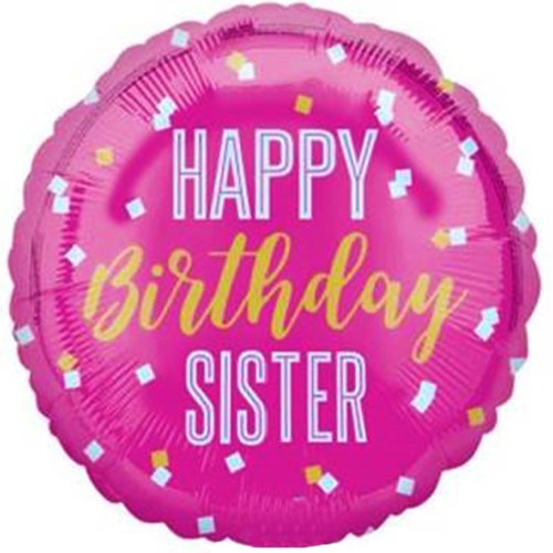 18 inch Happy Birthday Sister Pink Foil Balloon