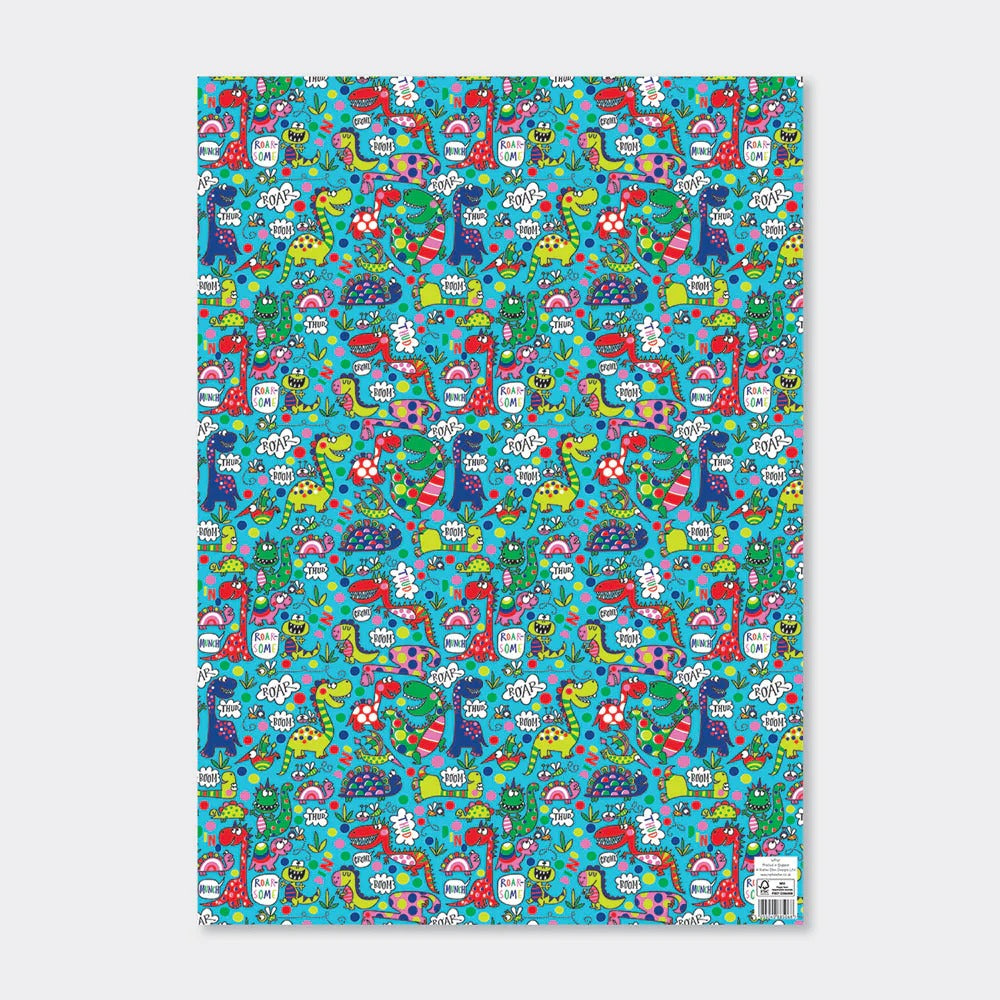 Rachel Ellen -Flat Wrap - Dinosaurs on teal