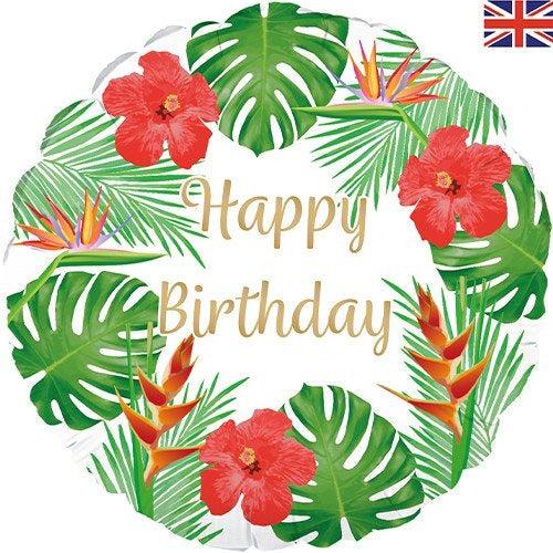 18 inch Happy Birthday Balloon - Tropical Leaves