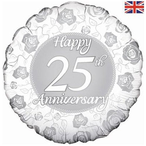 18 inch Happy 25th Anniversary - Silver Floral Balloon
