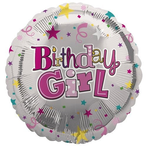 18 inch Birthday Girl Balloon - Colourful Stars