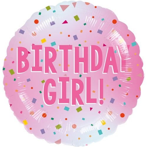 18 inch Birthday Girl Balloon - Pink Confetti