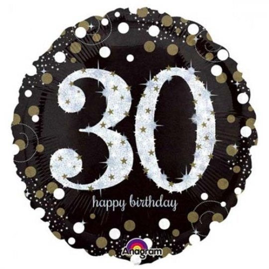 18 inch Age 30 Black and Silver Sparkling Balloon