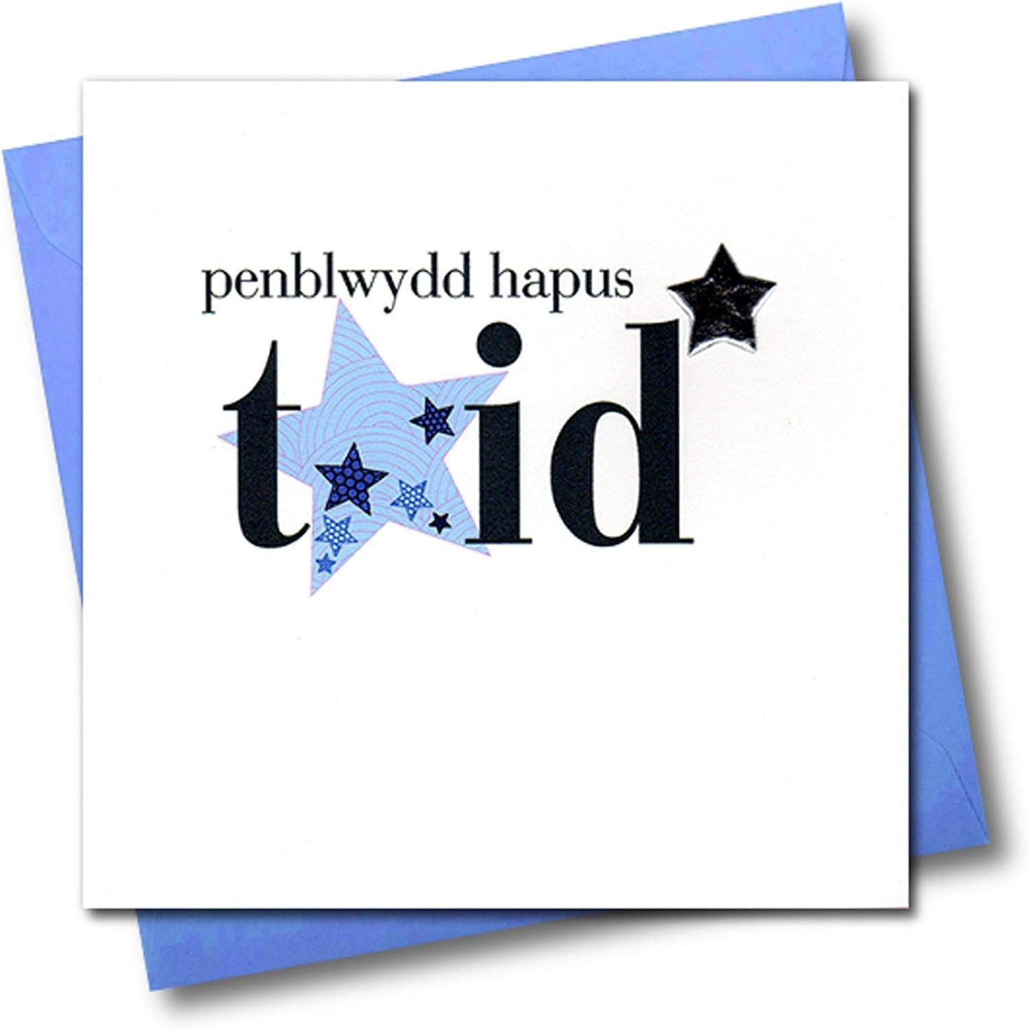 Taid Penblwydd Hapus Blue With Silver Star Card
