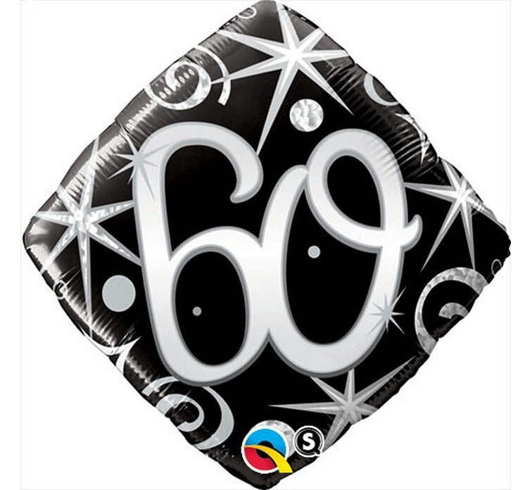 18 inch Age 60 Black and Silver Diamond Balloon