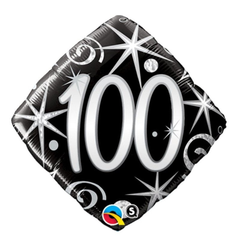 18 inch Age 100 Black and Silver Diamond Balloon